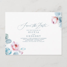 Dusty Blue und Pink Floral Save the Date Ankündigungspostkarte