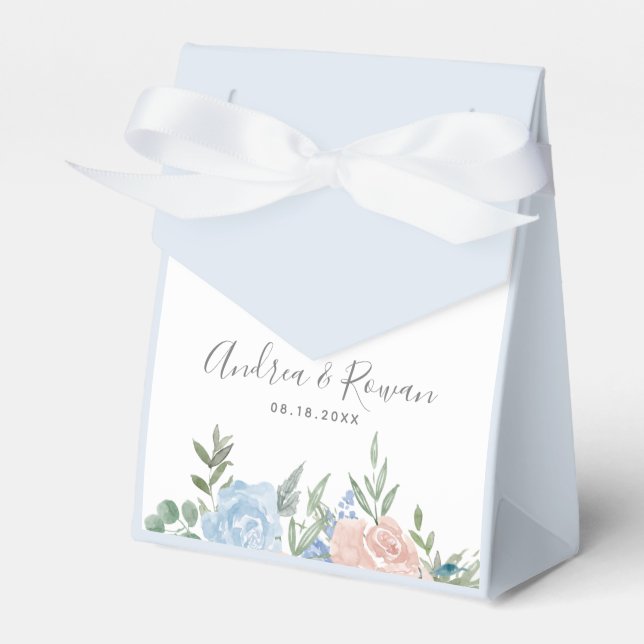 Dusty Blue und Pink Floral Wedding Geschenkschachtel (Vorderseite)