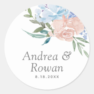 Dusty Blue und Pink Floral Wedding Runder Aufkleber