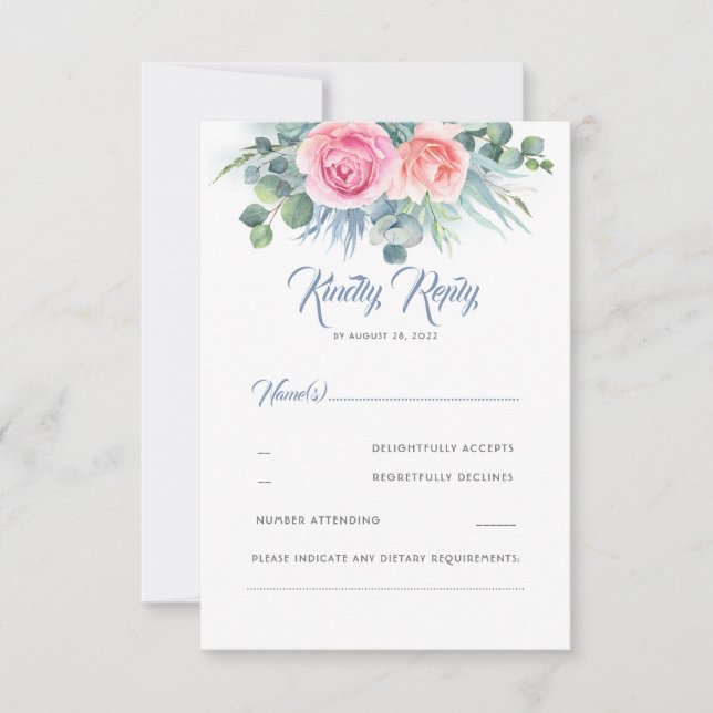 Dusty Blue und Pink Rose Quartz Wedding RSVP (Vorderseite)