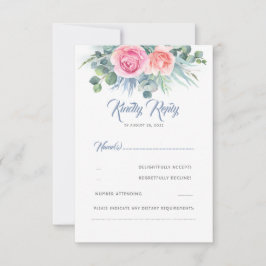 Dusty Blue und Pink Rose Quartz Wedding RSVP Karte