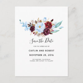 Dusty Blue und Red Floral Watercolor Save the Date Ankündigungspostkarte