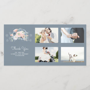 Dusty Blue und Rose Floral Wedding Vielen Dank Dankeskarte