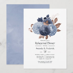 Dusty Blue und Rose Gold Floral Probe Dinner Einladung