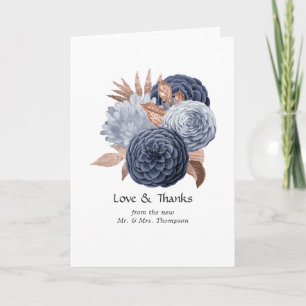 Dusty Blue und Rose Gold Floral Wedding Foto Dankeskarte