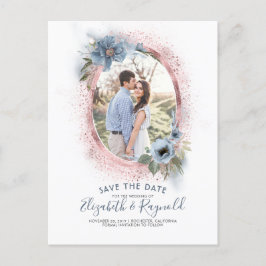 Dusty Blue und Rose Gold | FOTO SAVE THE DATE Ankündigungspostkarte