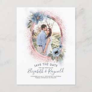 Dusty Blue und Rose Gold   FOTO SAVE THE DATE Ankündigungspostkarte