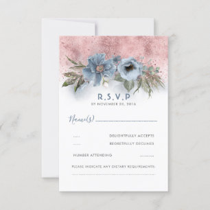 Dusty Blue und Rose Gold Glitzer Boho Wedding RSVP