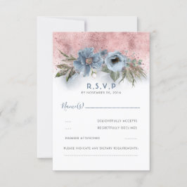 Dusty Blue und Rose Gold Glitzer Boho Wedding RSVP Karte