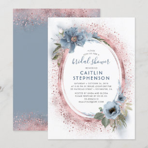 Dusty Blue und Rose Gold Glitzer Brautparty Einladung