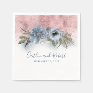 Dusty Blue und Rose Gold Glitzer Romantische Hochz Serviette
