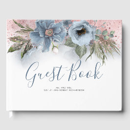 Dusty Blue und Rose Gold Glitzer Wedding Gästebuch