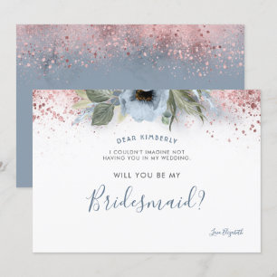 Dusty Blue und Rose Gold werden Sie meine Bridesma Einladung