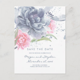 Dusty Blue und Rose Quartz Floral Save the Date Ankündigungspostkarte