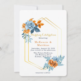 Dusty Blue und Rusty Peony Floral Gold Wedding Einladung