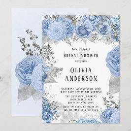 Dusty Blue und Silver Floral Brautparty Einladung