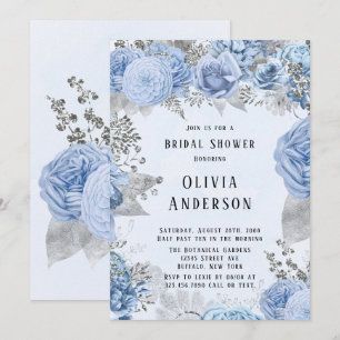 Dusty Blue und Silver Floral Brautparty Einladung