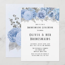 Dusty Blue und Silver Floral Bridesmaides Luncheon Einladung