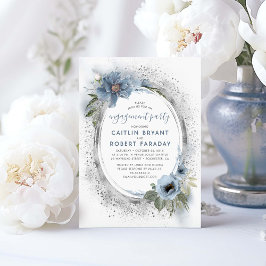 Dusty Blue und Silver Floral Engagement Party Einladung