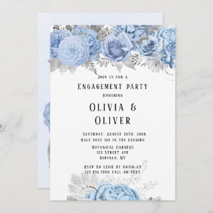 Dusty Blue und Silver Floral Engagement Party Einladung