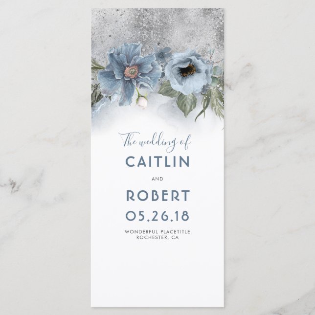 Dusty Blue und Silver Floral Weddings Programme (Vorderseite)