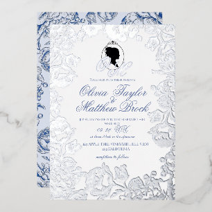 Dusty Blue und Silver Foil Elegante Hochzeit Folieneinladung