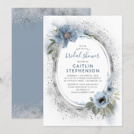 Dusty Blue und Silver Glitzer Floral Brautparty Einladung