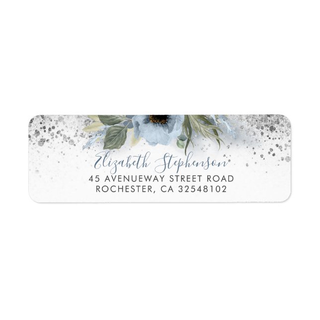 Dusty Blue und Silver Glitzer Floral Trendy (Vorne)