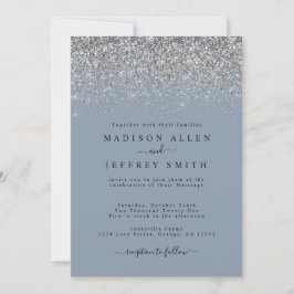 Dusty Blue und Silver Glitzer Hochzeitseinladung Ankündigung