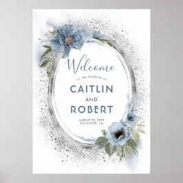 Dusty Blue und Silver Glitzer Wedding Sign Poster
