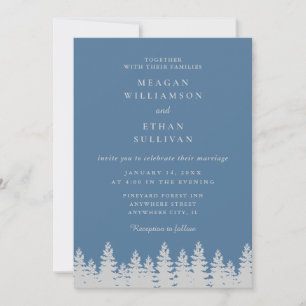 Dusty Blue und Silver Pine Trees Winter Wedding Einladung