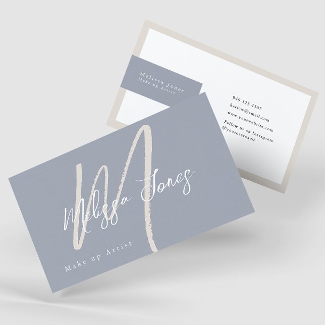 Dusty Blue und Tan Elegant Minimalistisch Visitenkarte (Von Creator hochgeladen)