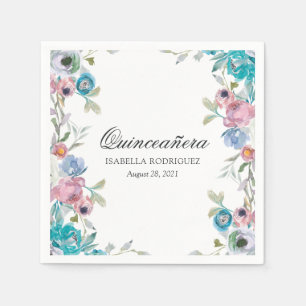 Dusty Blue und Türkis Floral Quinceñera Serviette