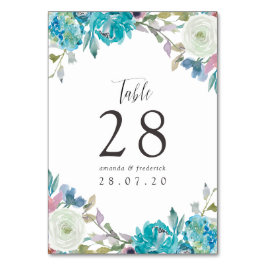 Dusty Blue und Türkis Floral Wedding Tischnummer