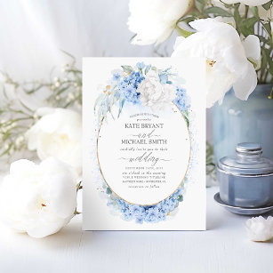 Dusty Blue und White Blume Elegante Hochzeit Einladung