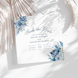 Dusty Blue und White Blume Hochzeit speichern das Save The Date