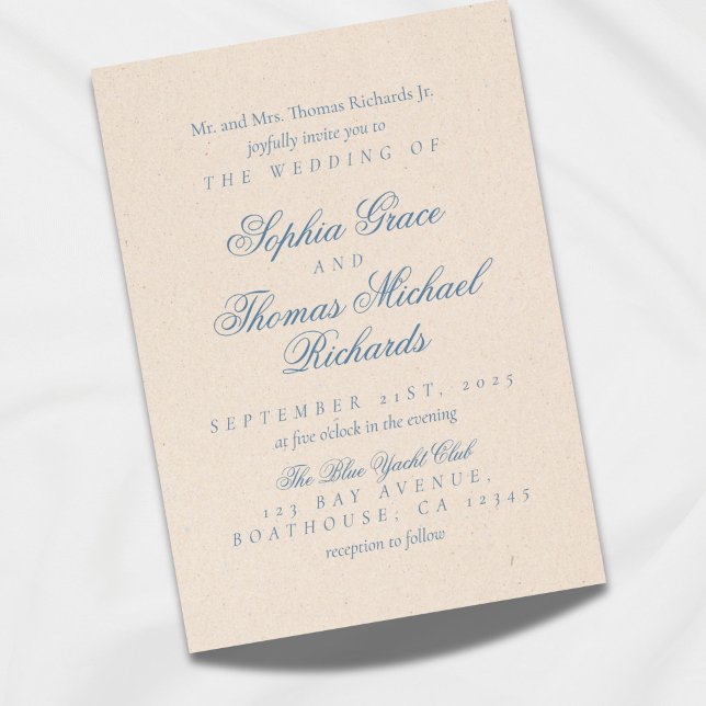 Dusty Blue und White Elegante Einladung zur Hochze (Invite guests to your elegant ceremony with this script, dusty blue invitation!)