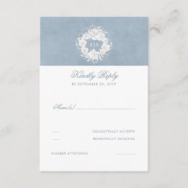 Dusty Blue und White Floral Wedding RSVP Karte
