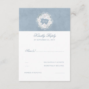Dusty Blue und White Floral Wedding RSVP Karte