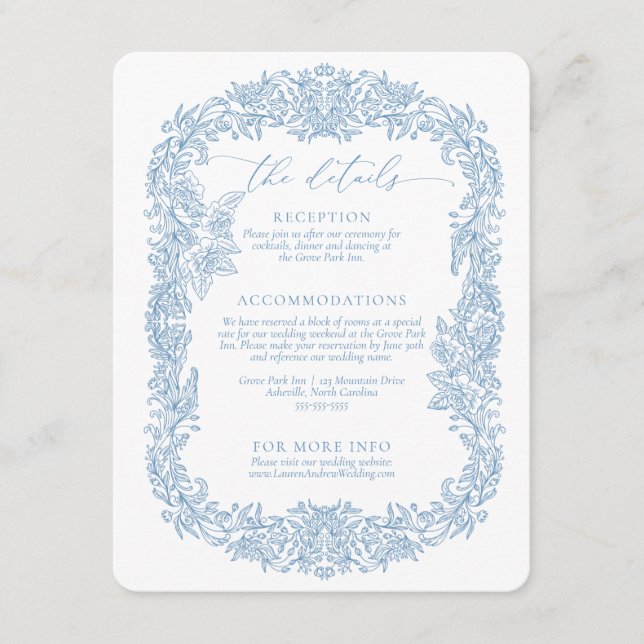 Dusty Blue und White Modern Rounded Corner Wedding Begleitkarte (Vorderseite)