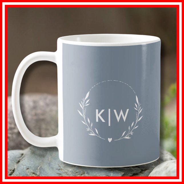 Dusty Blue und White | Monogram für moderne Initia Kaffeetasse (Dusty Blue and White | Modern Initials Monogram Coffee Mug)