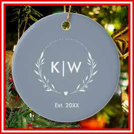 Dusty Blue und White | Monogram für moderne Initia Keramik Ornament