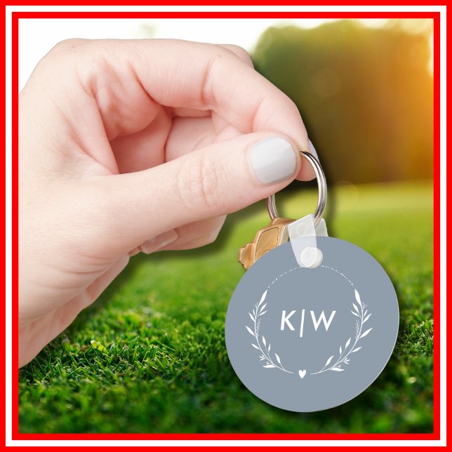 Dusty Blue und White | Monogram für moderne Initia Schlüsselanhänger (Dusty Blue and White | Modern Initials Monogram Keychain)