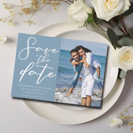 Dusty Blue Verlobung Couple Foto Coastal Save The Date