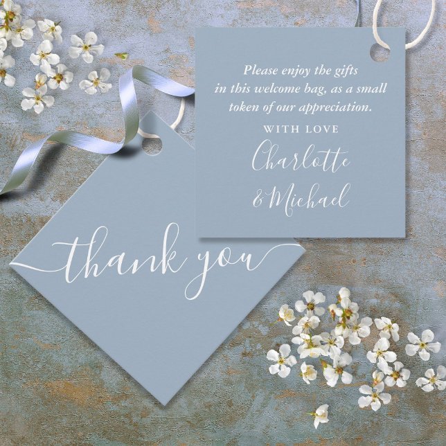 Dusty Blue Vielen Dank für Ihr Hochzeitsgeschenk B Geschenkanhänger (Dusty Blue Thank You Wedding Gift Basket Bag Favor Tags)
