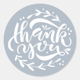 Dusty Blue Vielen Dank, Moderne Kalligrafie Wreath Runder Aufkleber
