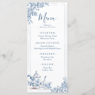 Dusty Blue Viktorianisch Garden Nachmittagstee Menükarte