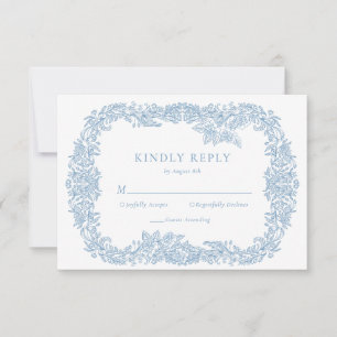 Dusty Blue Vintag Baroque Floral Replik RSVP Karte
