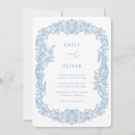 Dusty Blue Vintag Baroque Floral Wedding Einladung