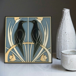Dusty Blue Vintag Birds Mackintosh Art Deco Deco Fliese